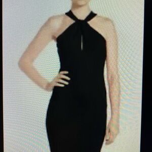 Just Taylor Black Twist Halter Party Cocktail Sheath Dress from Neiman Marcus